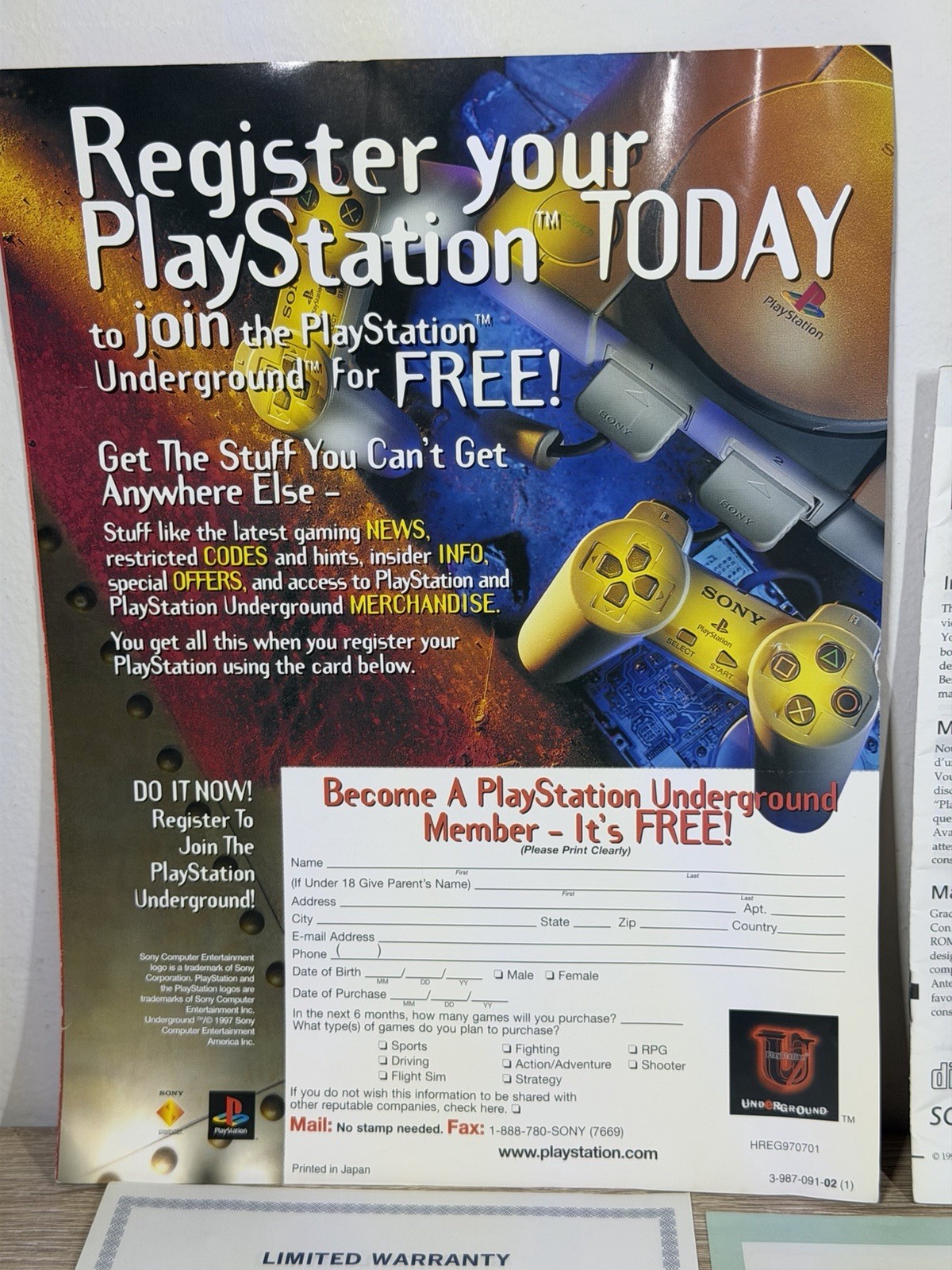 Sony PlayStation 1 PS1 Console Bundle (SCPH-7001) W/ Reg Card Manual & Inserts ✅