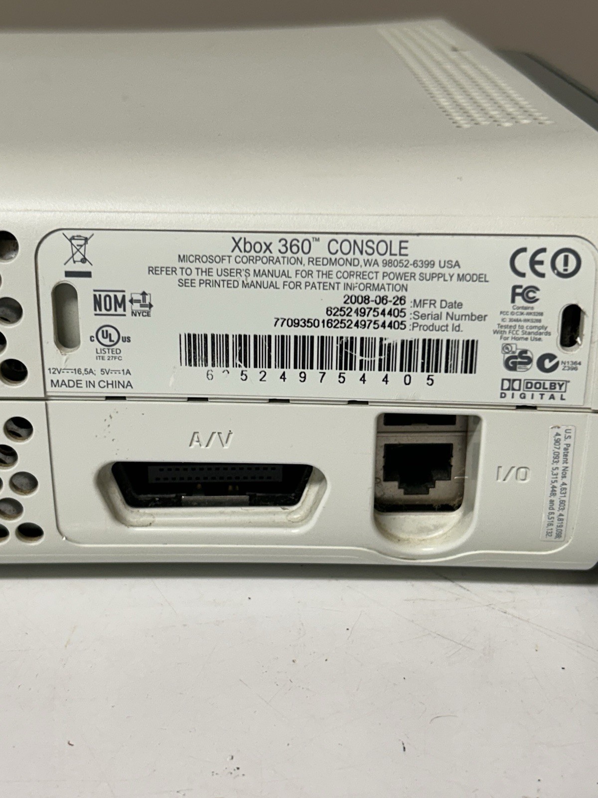 Untested Xbox 360 White Console, Microsoft For Parts Only