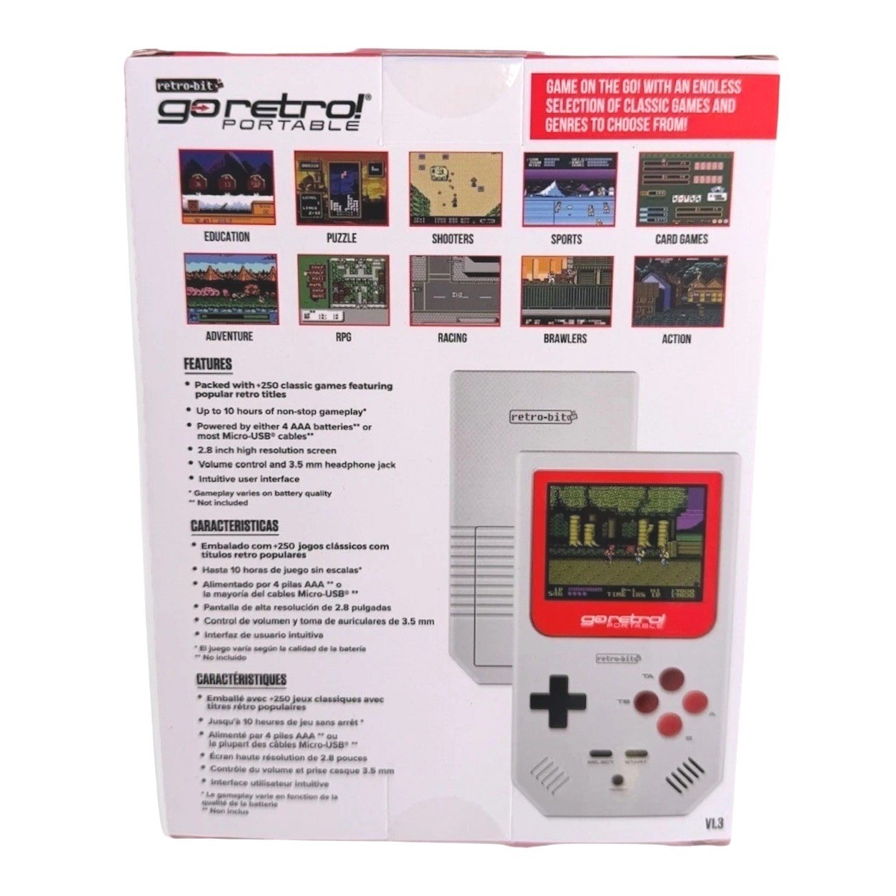 Retro-Bit GoRetro! Portable V1.3 Handheld Gaming Console with 250+ Built-in Game