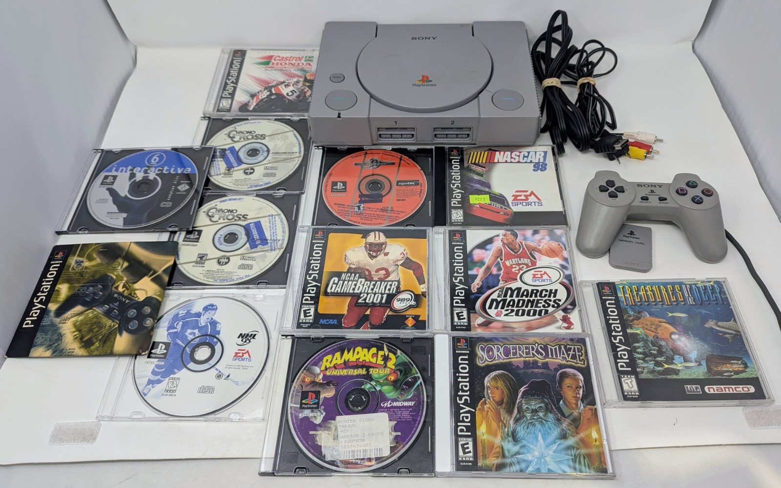 Sony PlayStation 1 Console Bundle w/ 10 Games – Chrono Cross, KoF ’99, Tested!