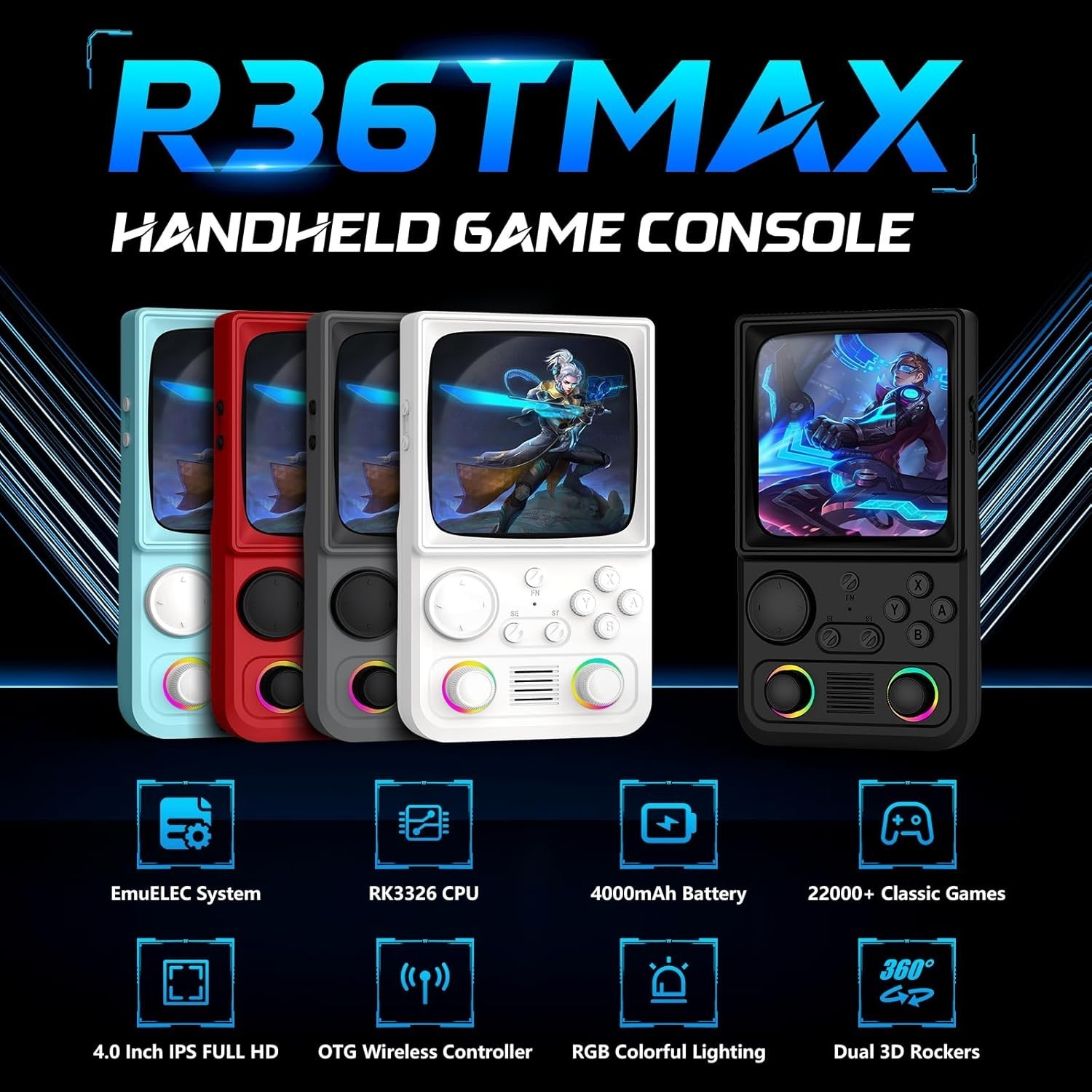 R36TMAX Handheld Retro Game Console 22000+ Games 4″ IPS WiFi 4000mAh 128GB (61)