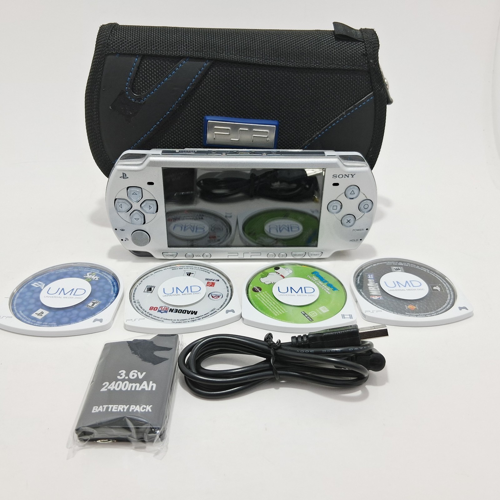 Sony PSP 2001 PlayStation With 2 Brand New Batt., New Charging Cable,Case,Games!