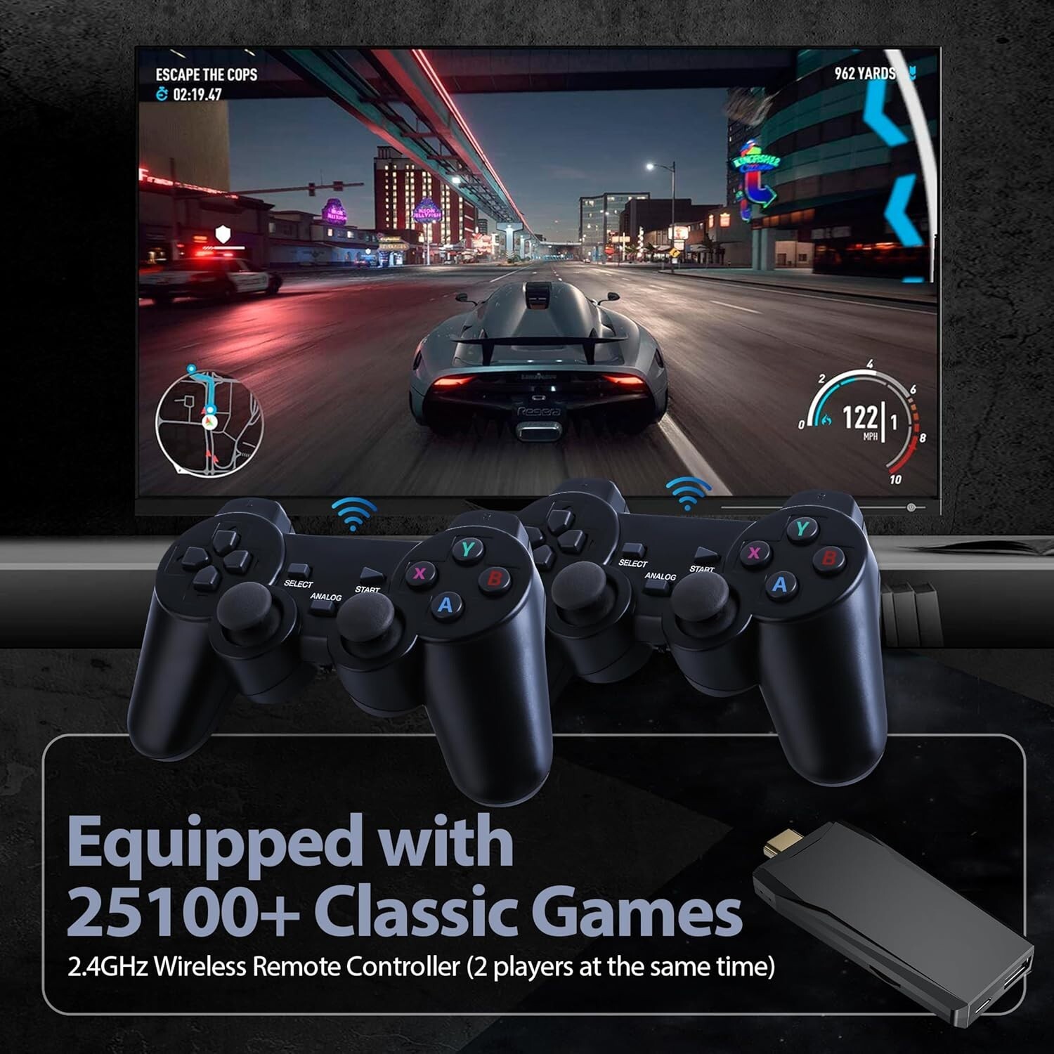 Wireless Retro Game Console, Retro Game Stick with Built-in 9 Emulators