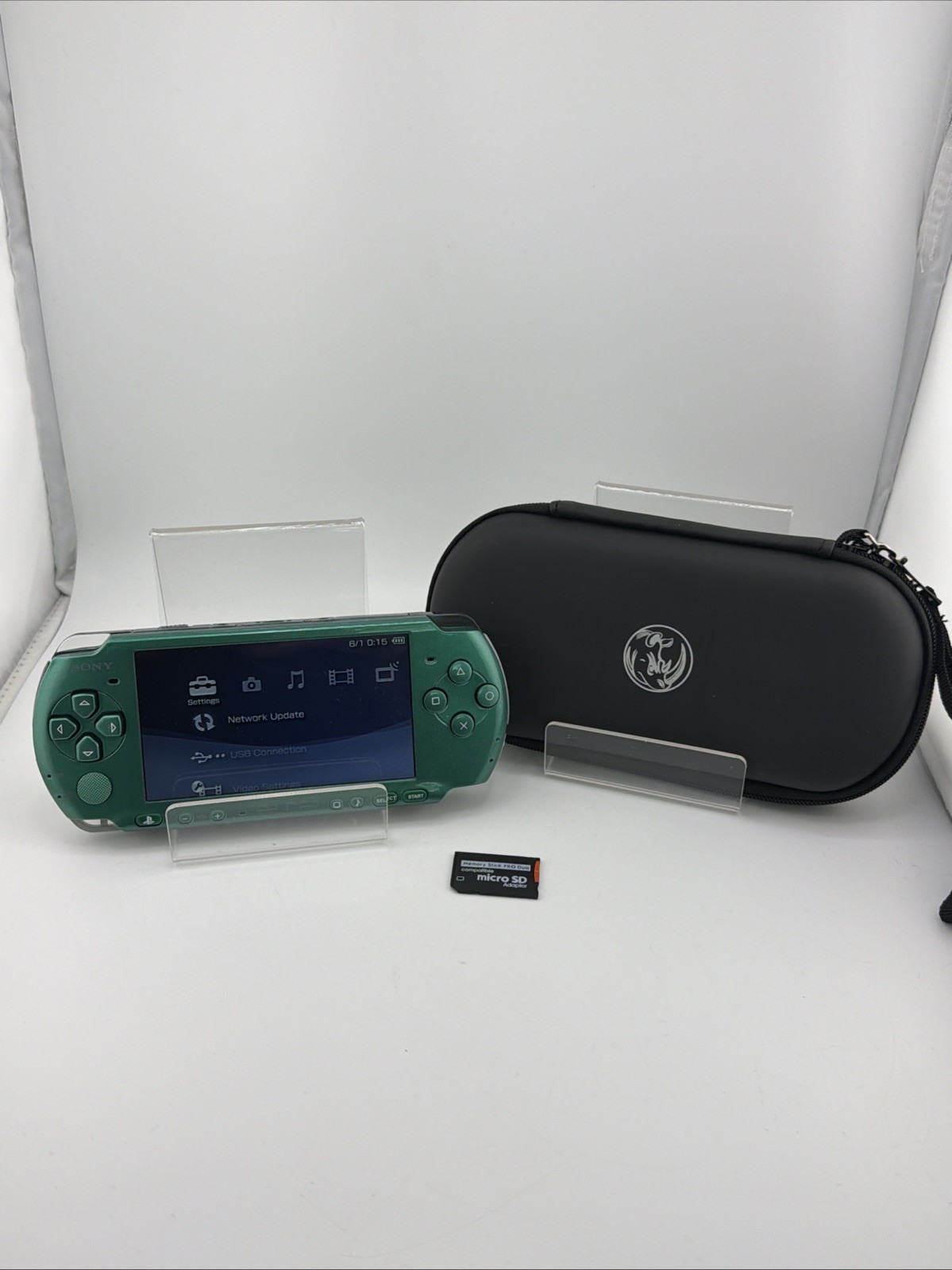 Spirited Green Sony PSP 2000 Console Tested Working 64GB Card, Case, OEM Battery