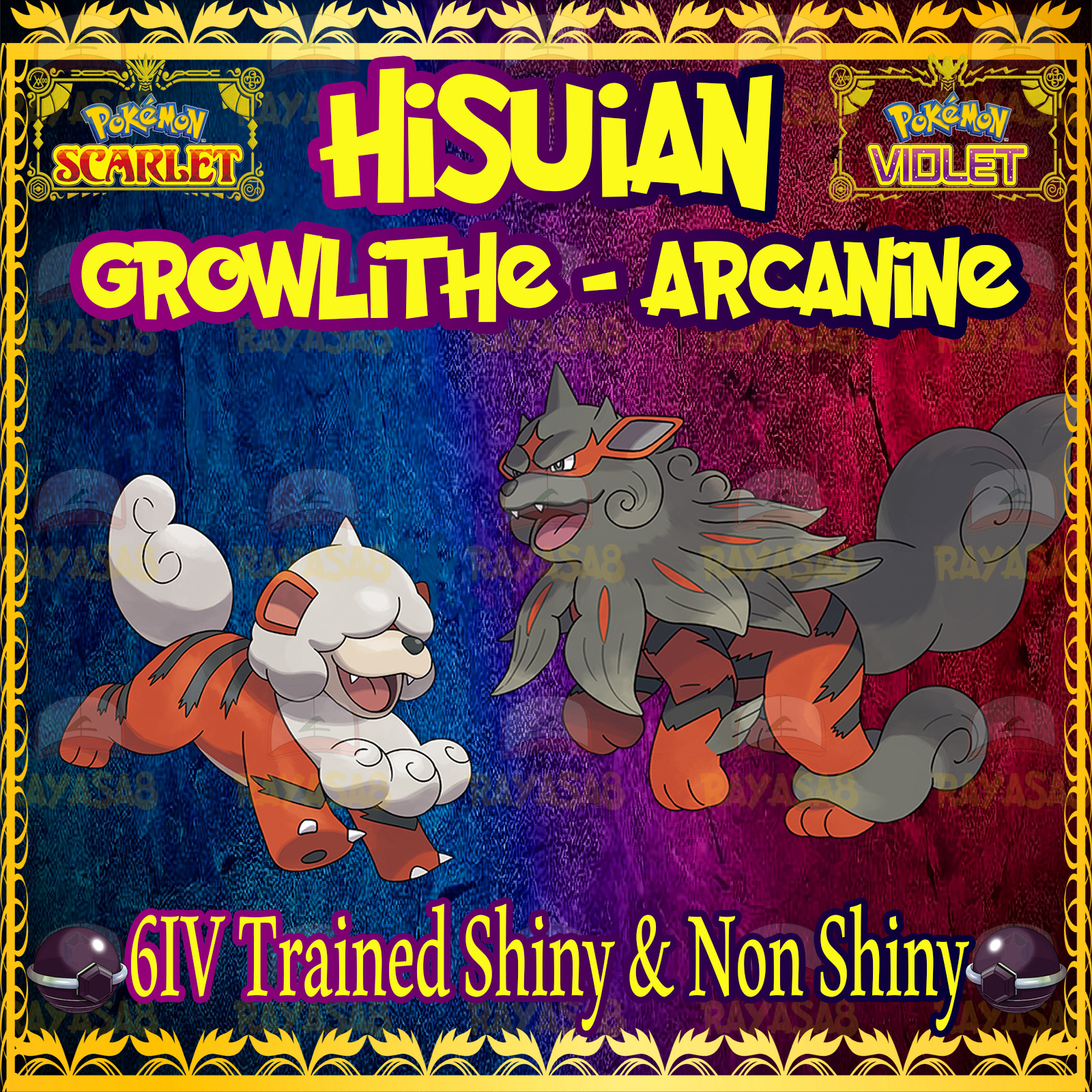 Pokemon Scarlet & Violet Hisuian Growlithe Arcanine 6IV Trained Shiny&NonShiny⭐️