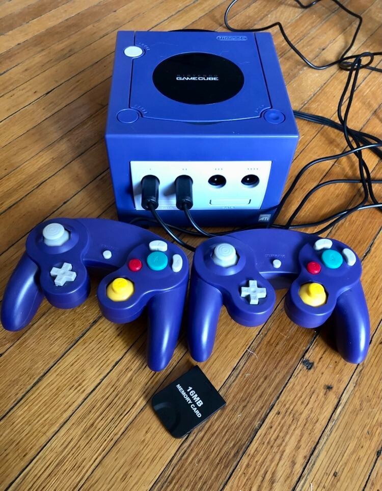 Nintendo GameCube Console, Controllers, and 16MB Memory Card – Purple