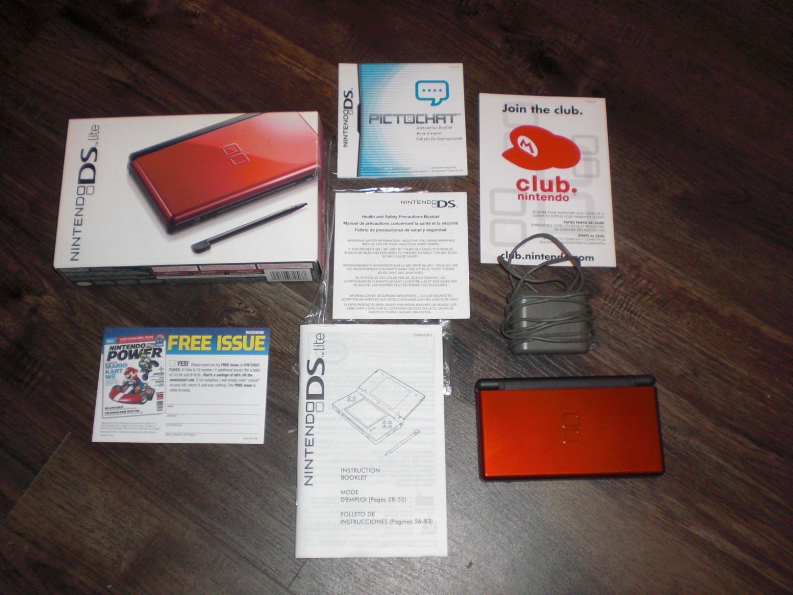 Nintendo DS Lite Crimson Red Black Console System COMPLETE CIB Box Insert SERIAL