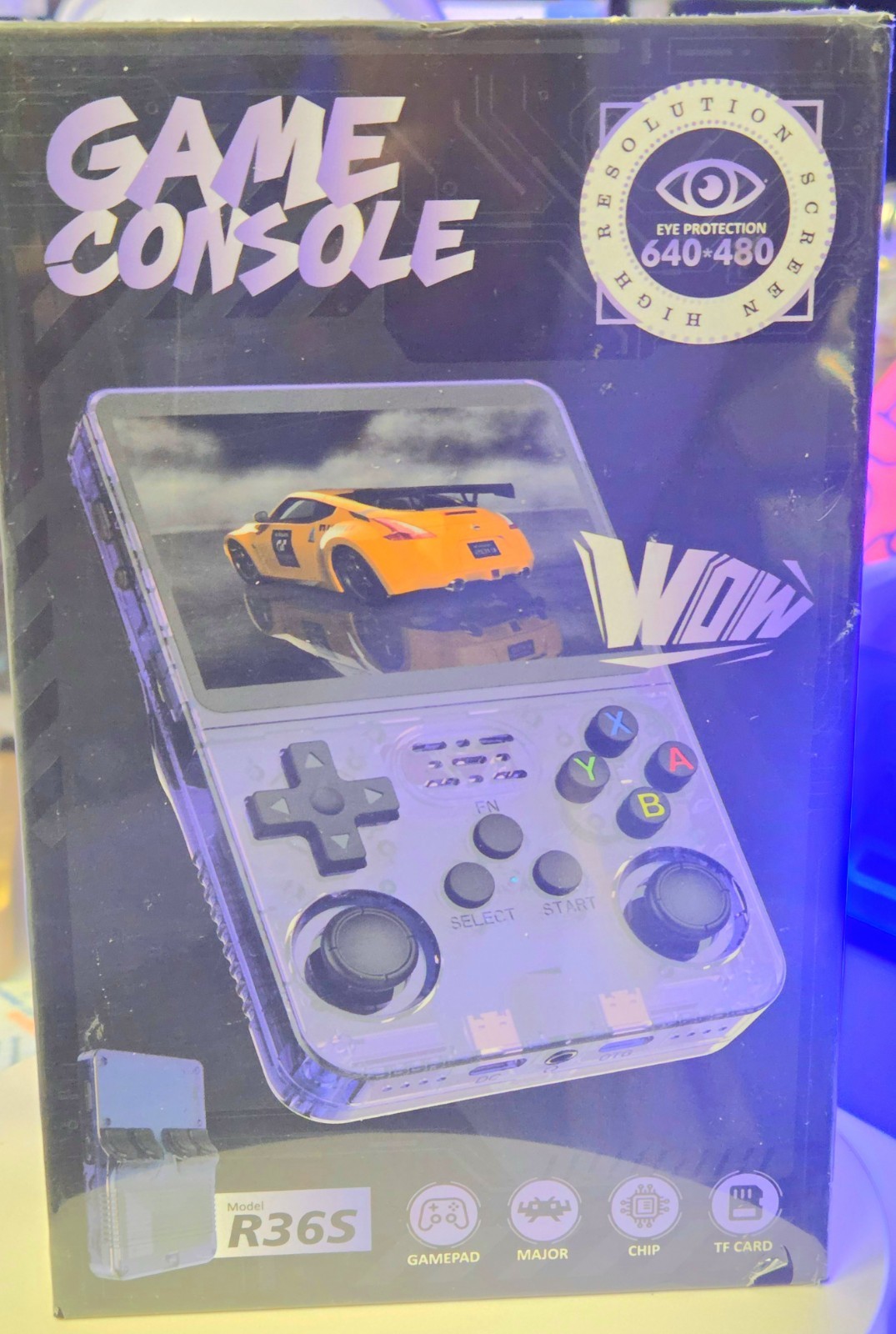 R36S Handheld Game Console 3.5 Inch Color Screen Retro Purple Dual 21K+ Games