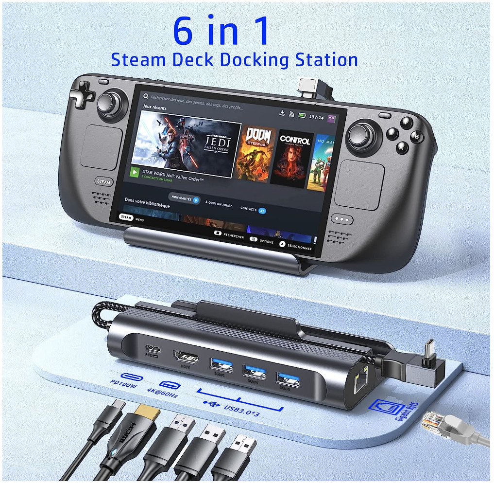 Steam Deck Dock 6-in-1 Steam Deck Docking Station Charger Dock HDMI 1000Mbps