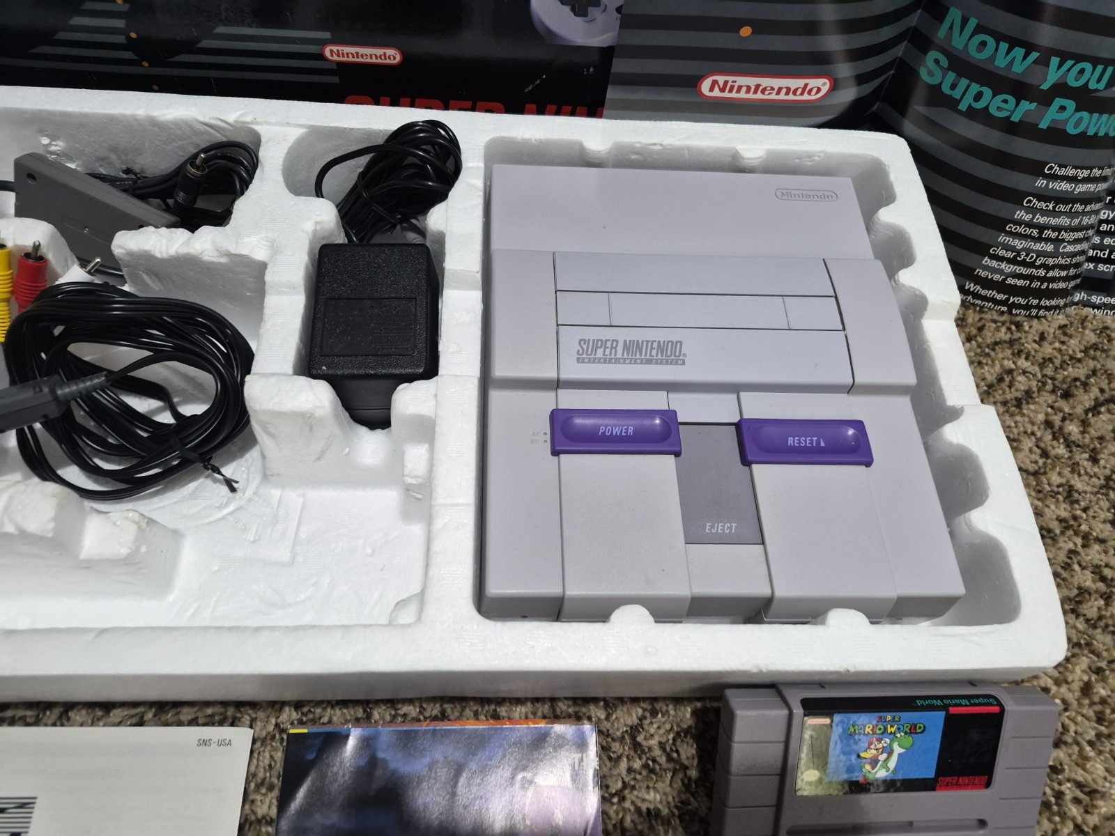 Super Nintendo SNES Console MARIO WORLD SET CIB Complete Box NICE SHAPE!