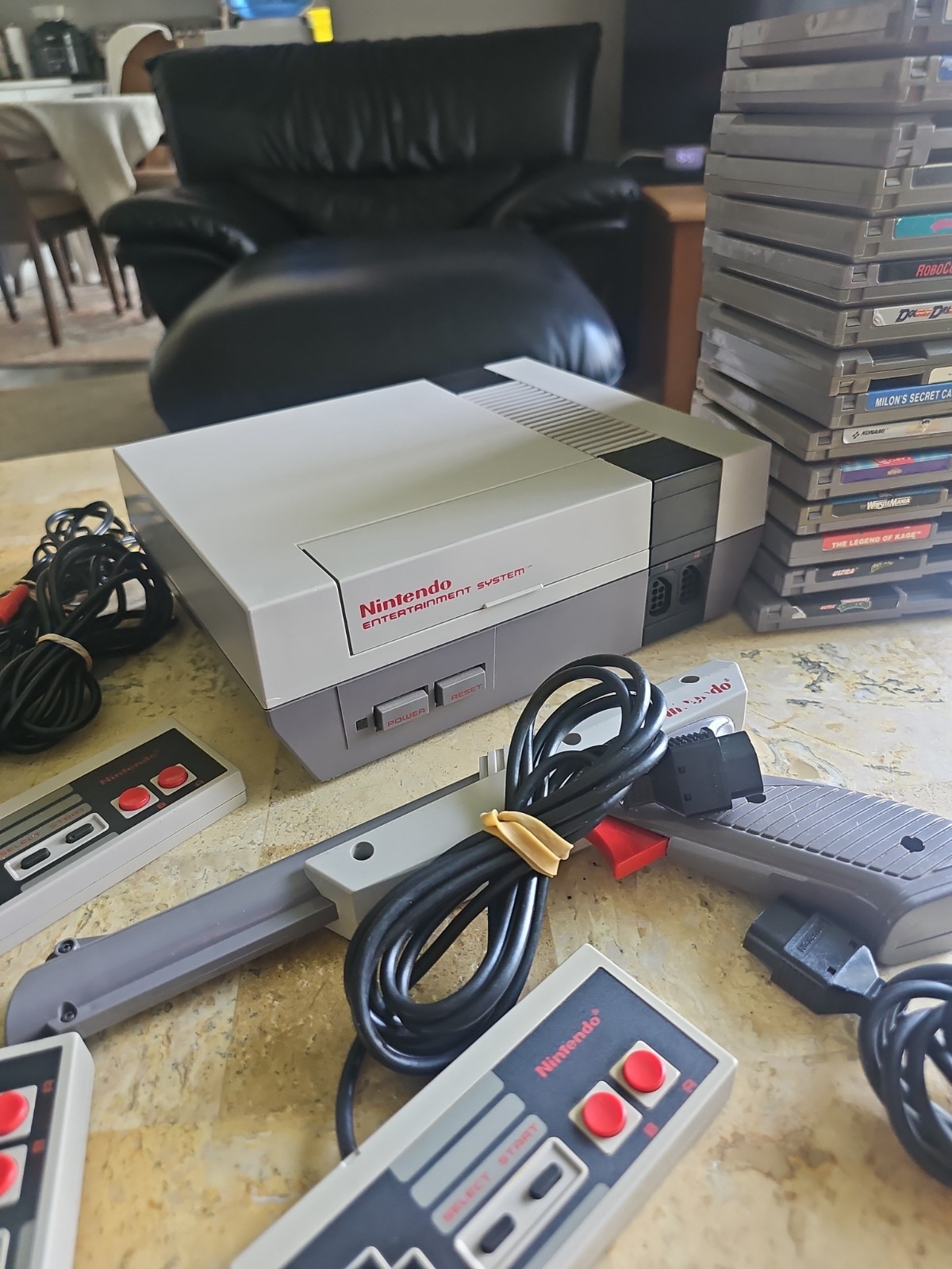 Original Nintendo NES Console Bundel Gun,3 Controllers,15 Games Tested Works