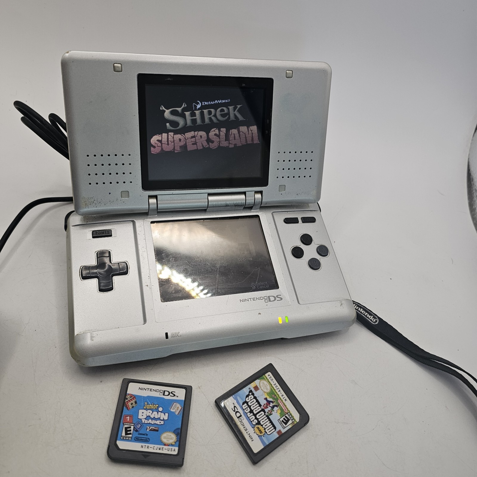 Nintendo DS Model NTR-001 Original Platinum Silver Charger Tested Working 3 Game