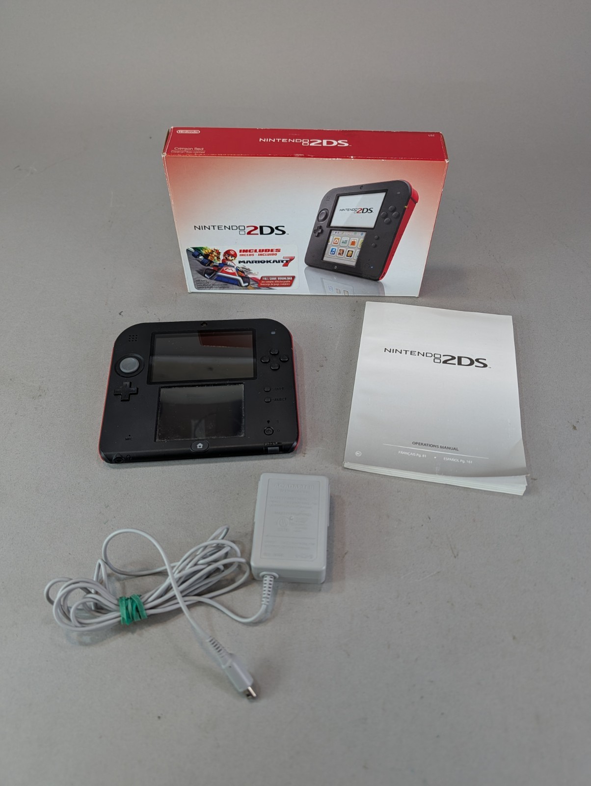 Nintendo 2DS Mario Kart7 Edition In Original Box OEM Charger & Stylus Red