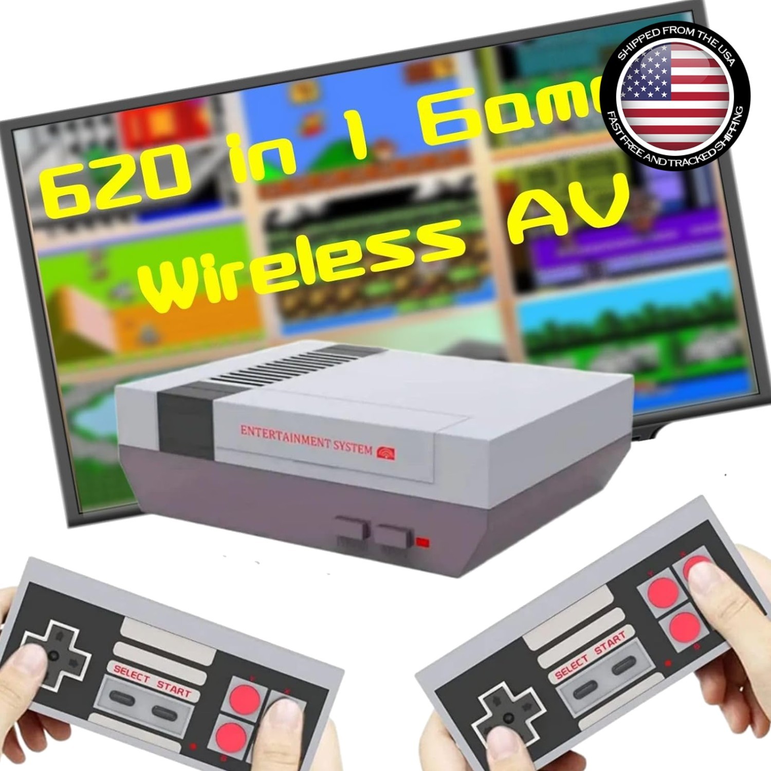 Wireless Retro Game Console with 620 Built-in Games & Dual Controllers