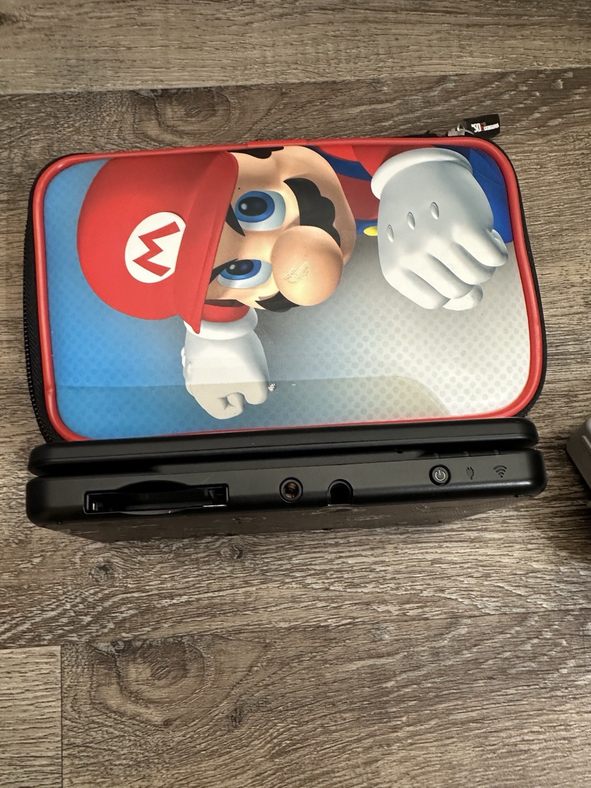 New Nintendo 3DS Black Mario Friday Console With Charger And Case No Stylus