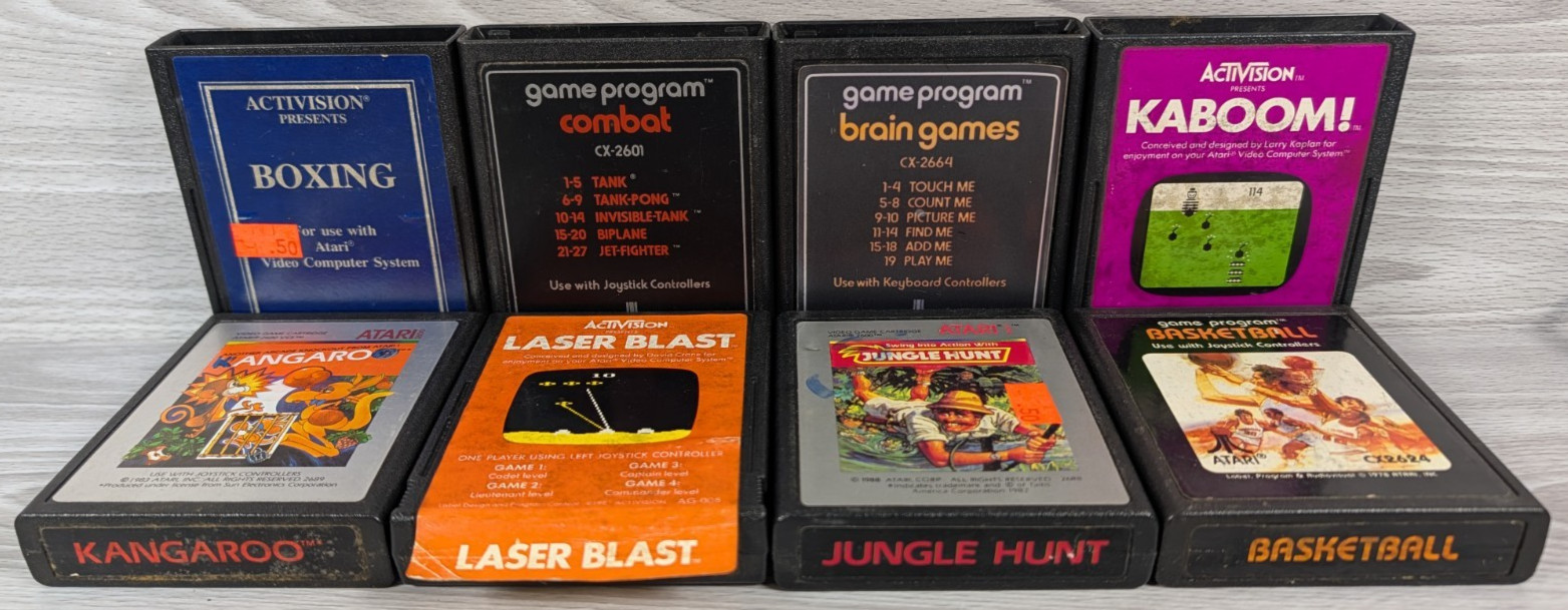Atari 2600 Junior Console Bundle + 8 Games, Paddles, Joystick, Tested & Works