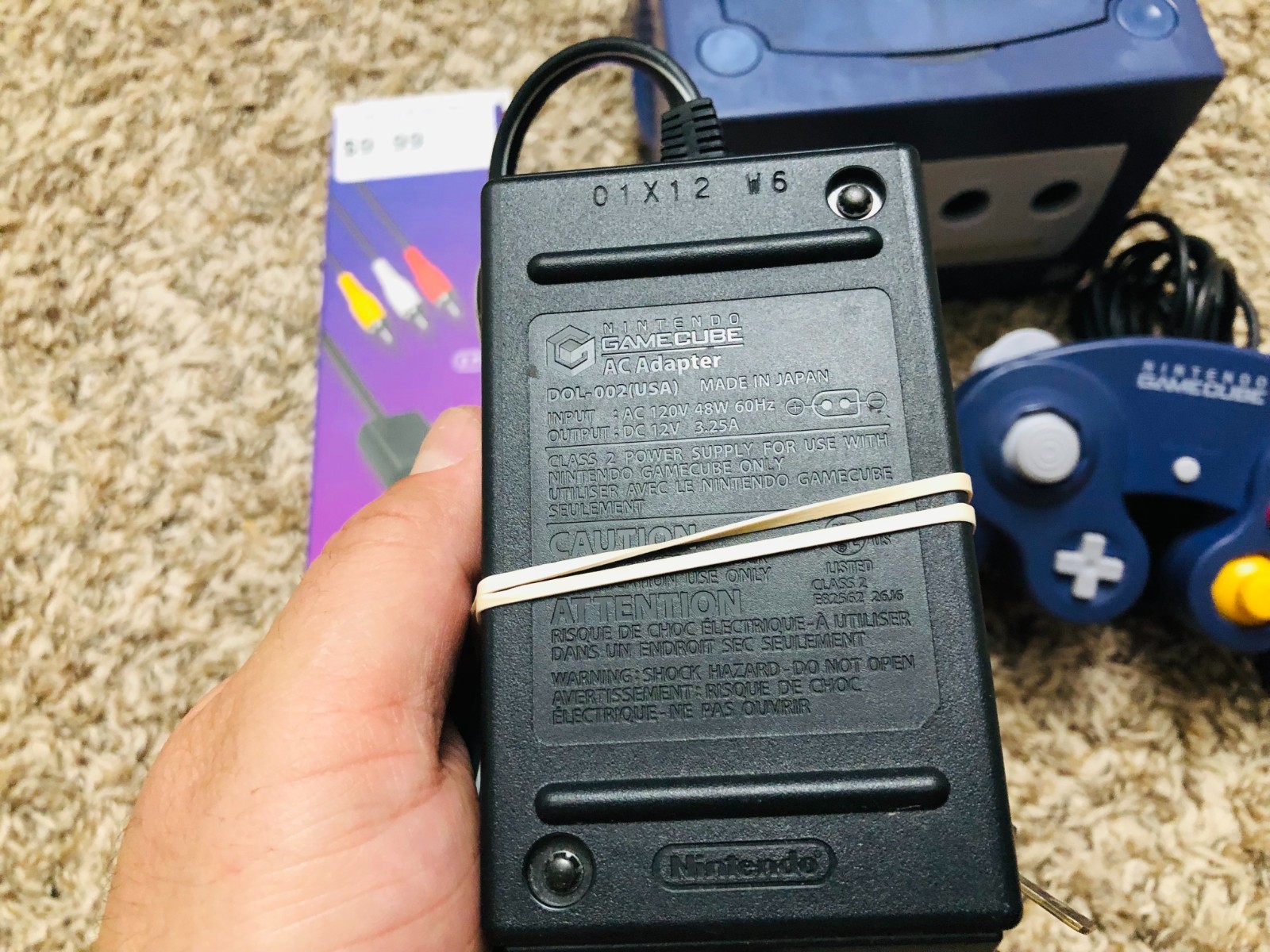 Nintendo GameCube Purple Console DOL-001 / 1 Remote / Power Adapter/ Video Cable