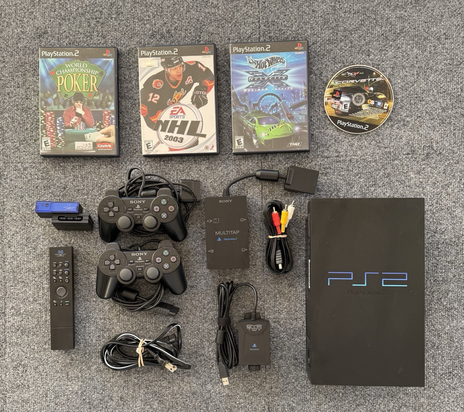 Sony PlayStation 2 PS2 Fat SCPH-30001 Bundle 2 Controllers Multitap EyeToy