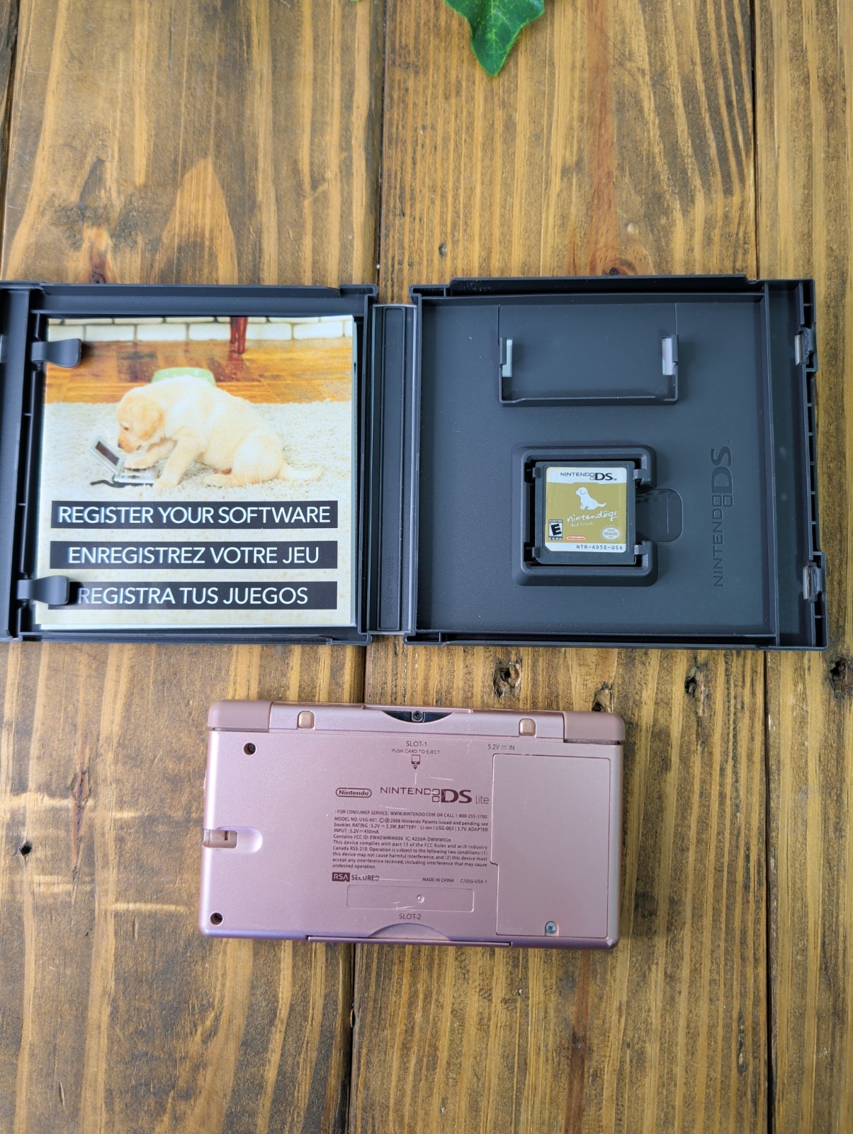 Nintendo DS Lite Metallic Rose Pink Handheld Game System Nintendogs Edition