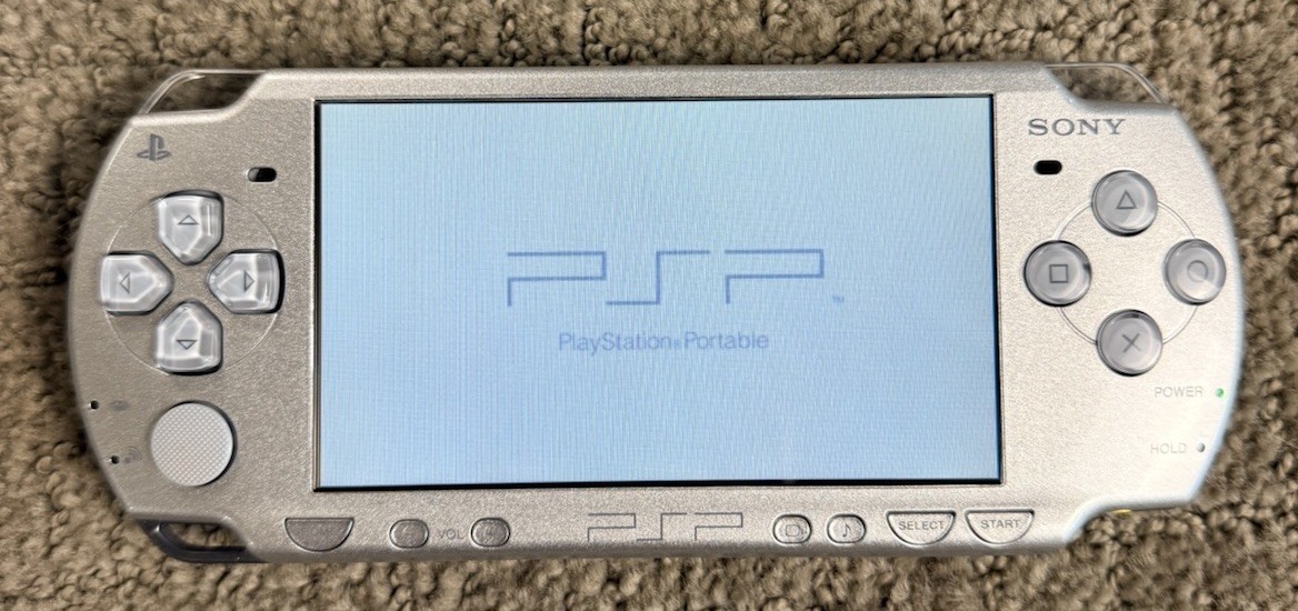 Sony PSP 2001 Handheld Console Silver w Battery Charger SD Game Tested Near Mint