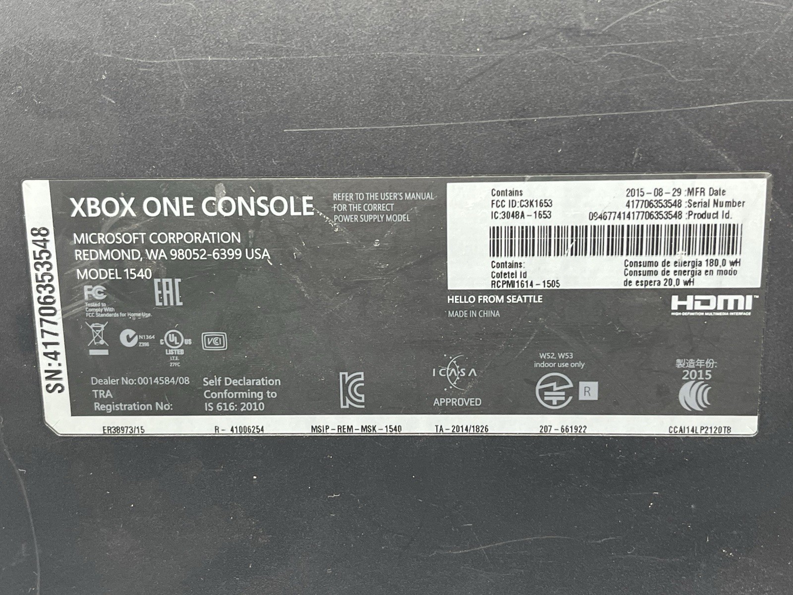 Microsoft Xbox One 1TB Console Black + Controller Tested Bundle