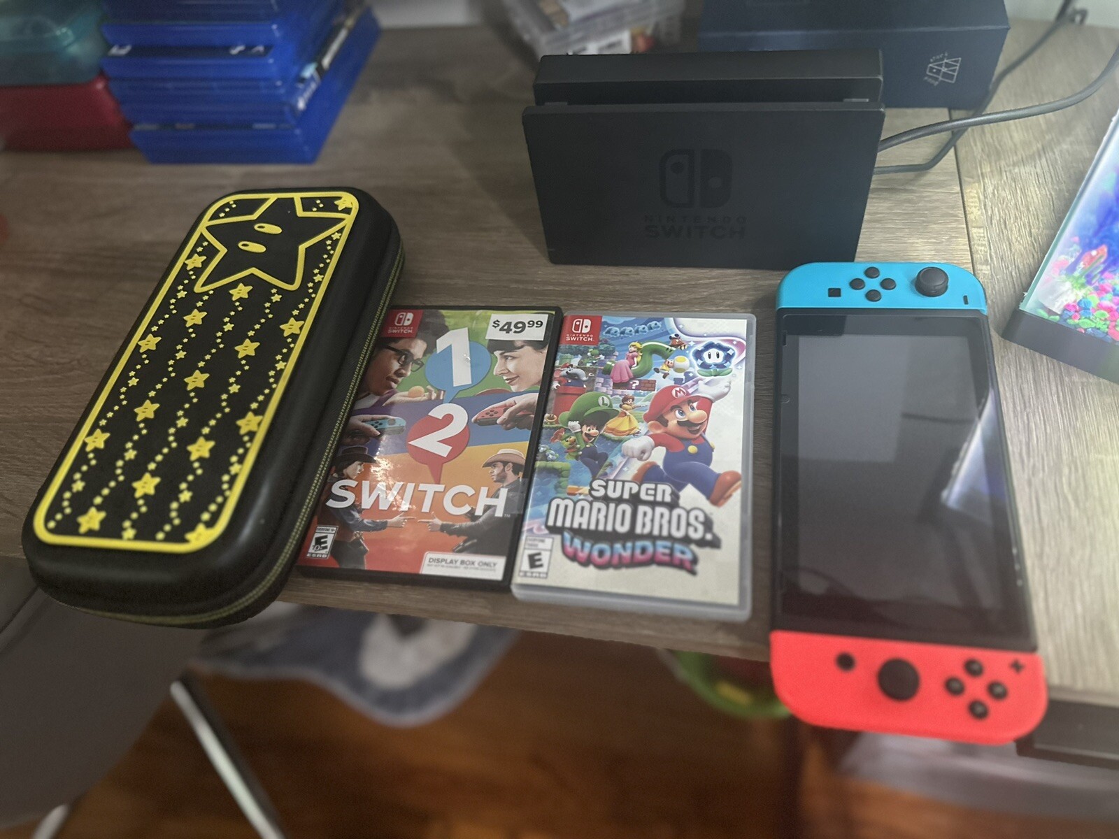 Nintendo Switch HAC-001(-01) with Blue and Red Joy-Con Controllers and Mario…