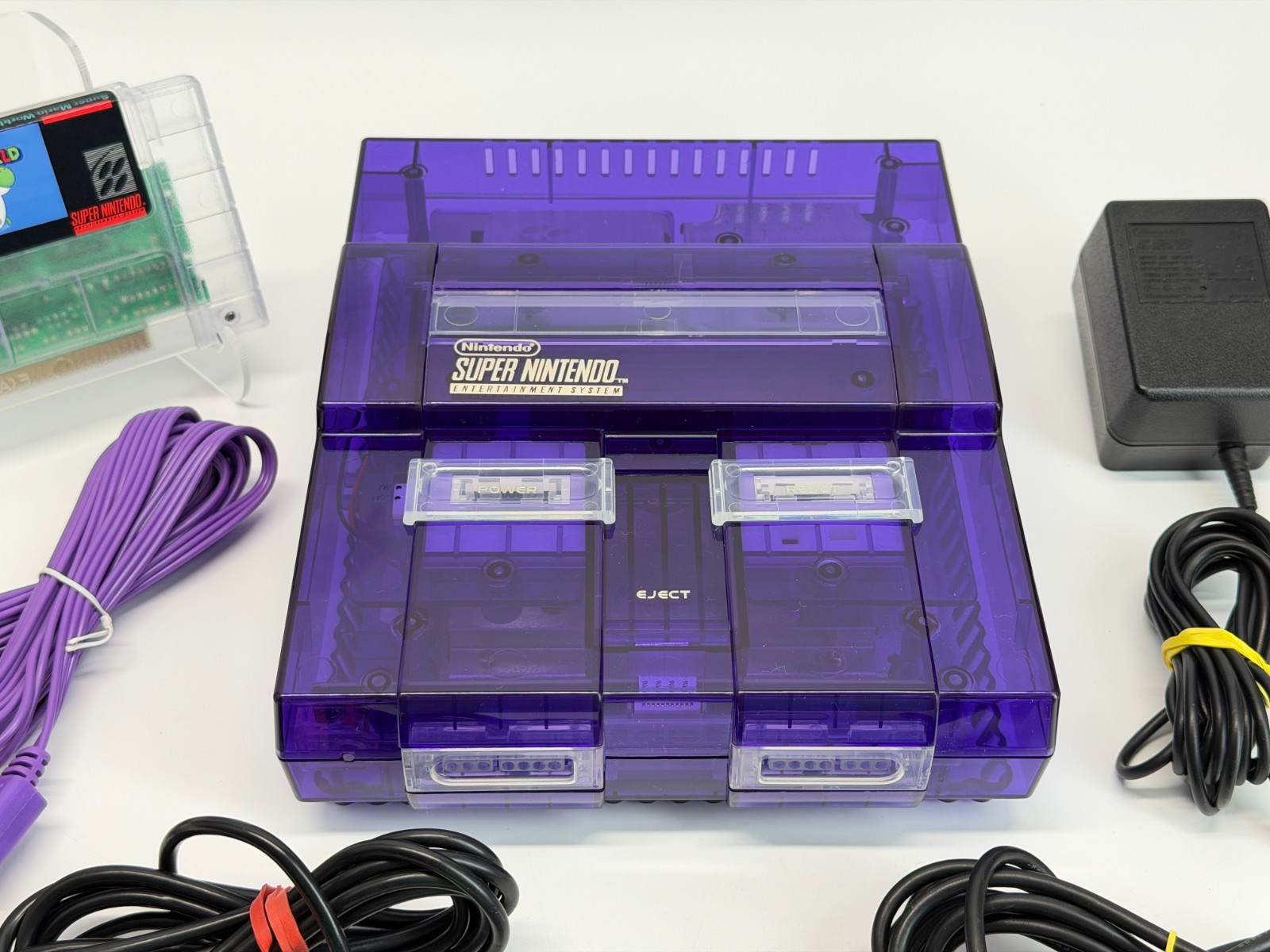 Super Nintendo – New Clear Purple Shell – System Bundle w/Super Mario World