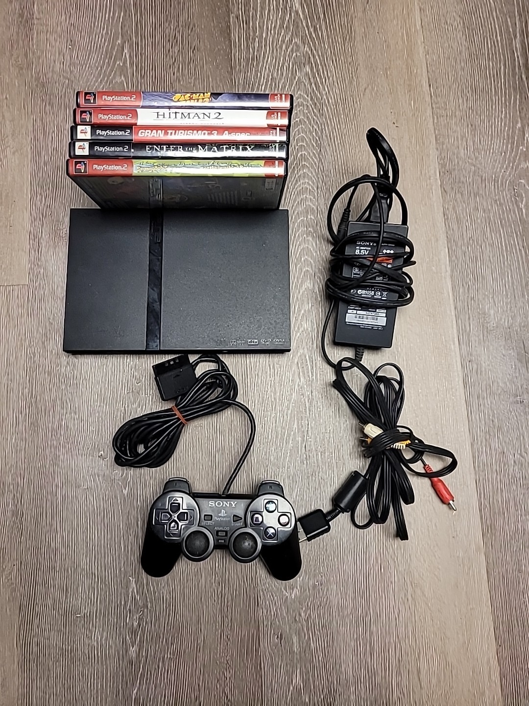 Sony PlayStation 2 Slim Charcoal Black Console Tested Bundle 5 Games