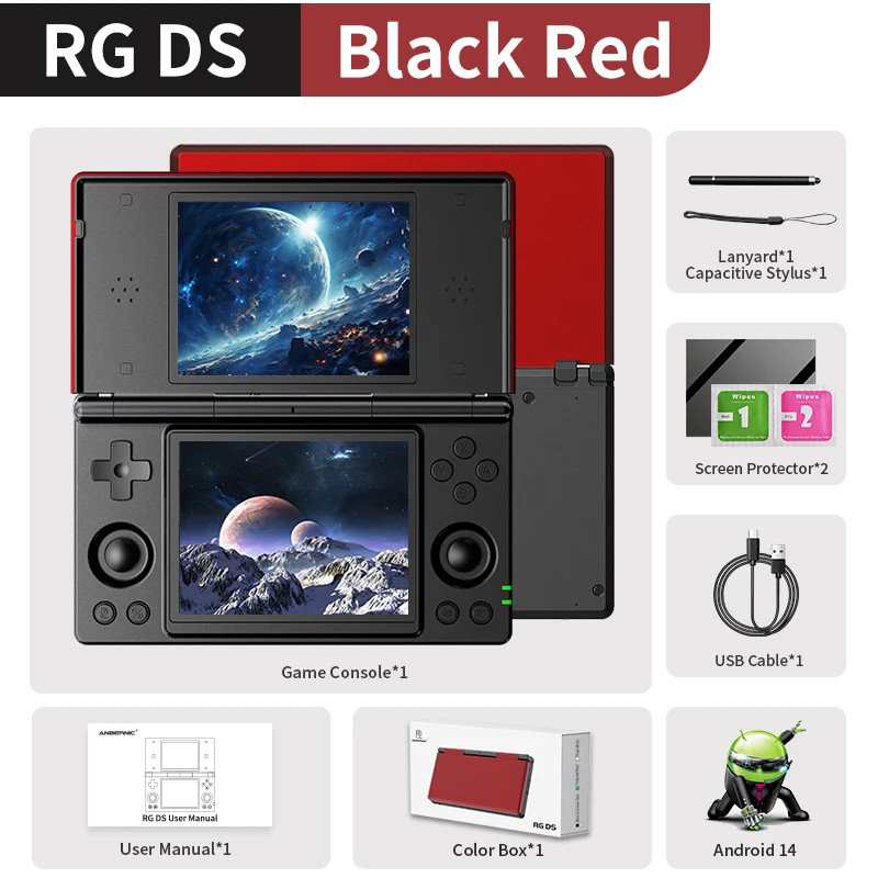 Anbernic RG DS Android Handheld, 4″ IPS Dual Screen, WiFi