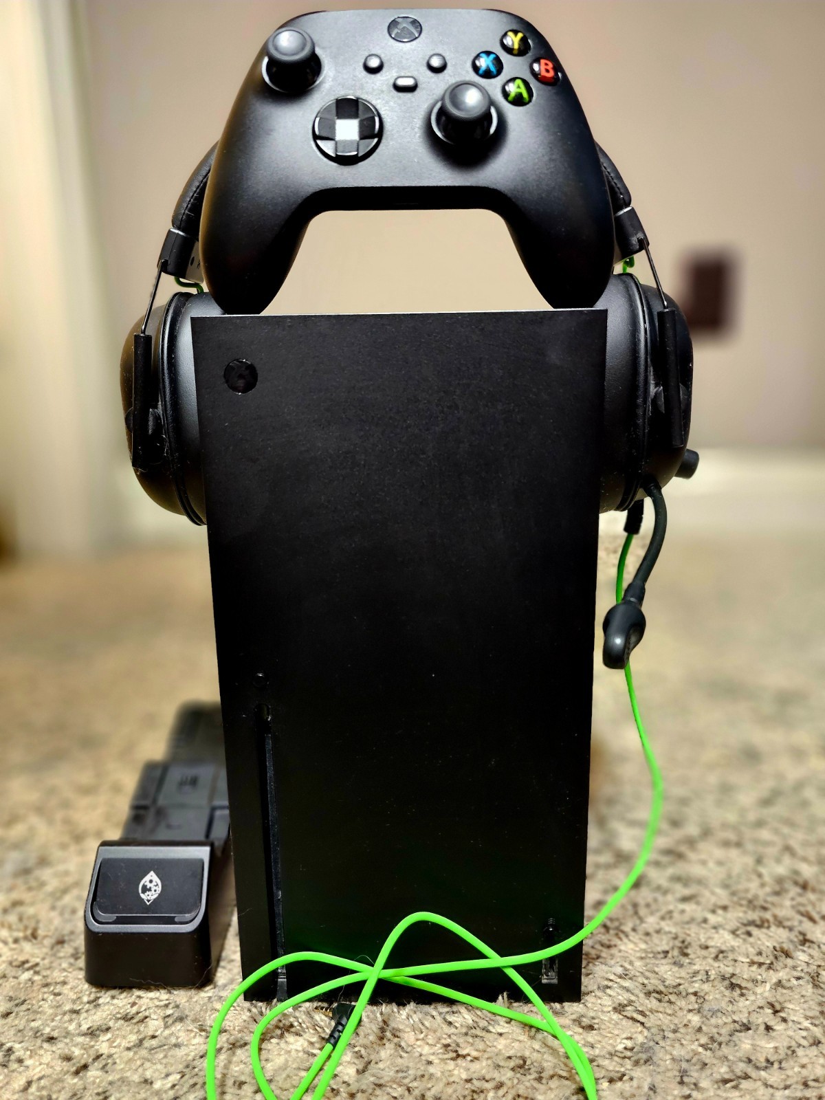 xbox series x 1 tb with controller, headset, and rechargeable battery and base