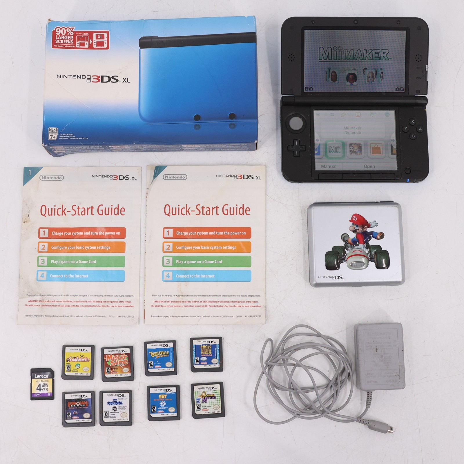 Nintendo 3DS XL Blue Black Console Bundle W/ Box 8 DS Games Charger 4GB SD Card