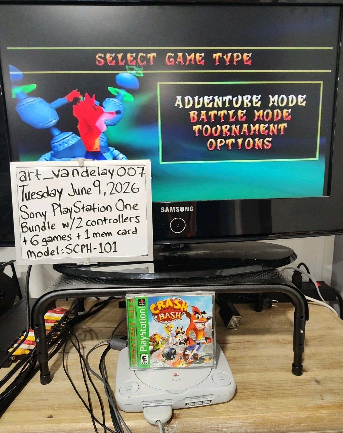 Sony PlayStation One Bundle SCPH-101 + 2 Controllers + 6 Games + Mem Card Tested