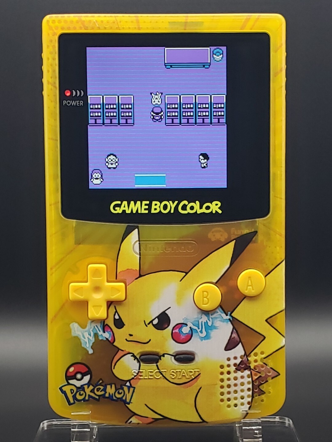 Pikachu Game Boy Color w/ Funnyplaying Backlit IPS Screen, New Speaker, Recapped