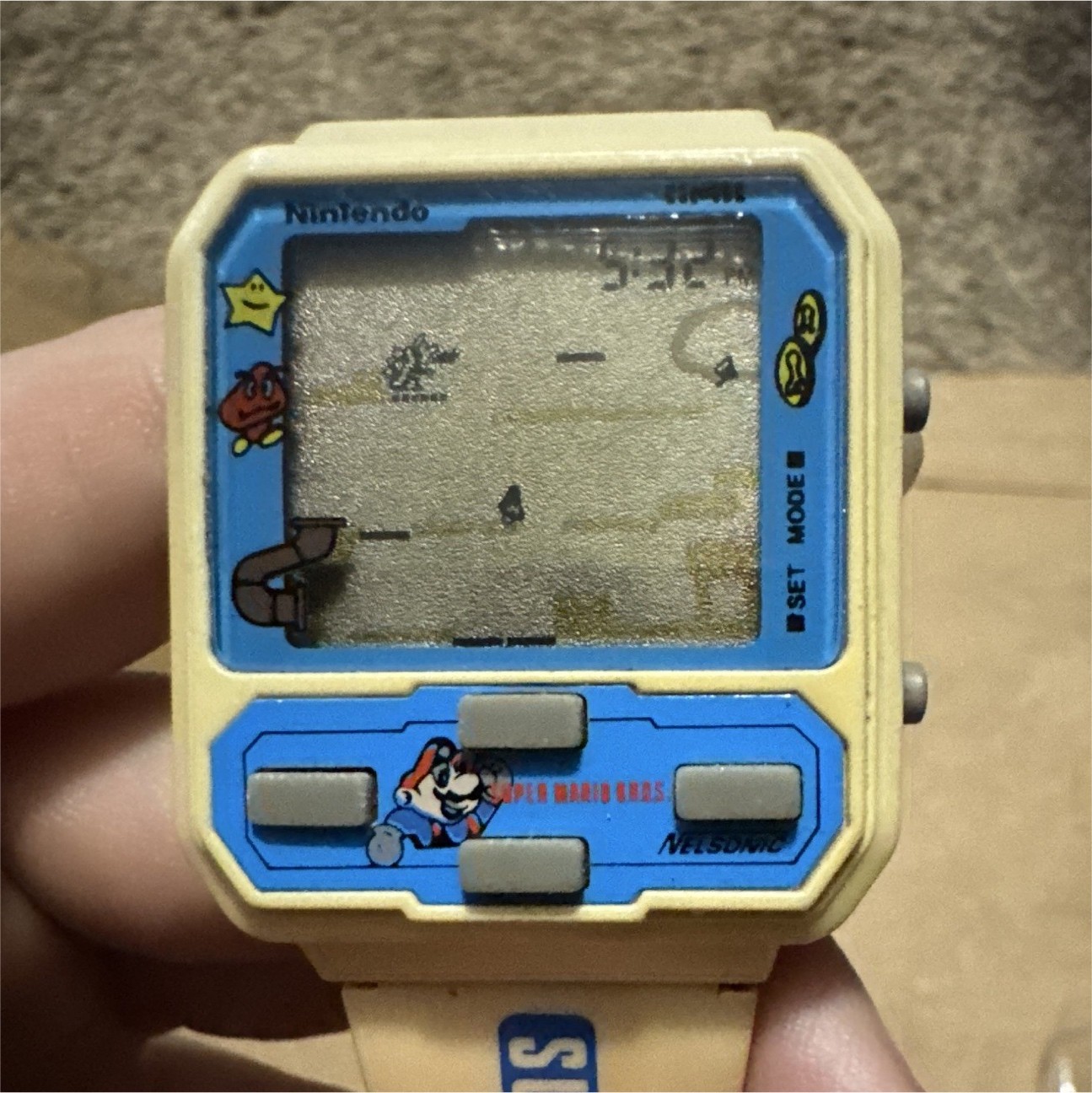 Nintendo Super Mario Bros. Vintage Kids Digital Quartz Alarm Watch Beige/Blue