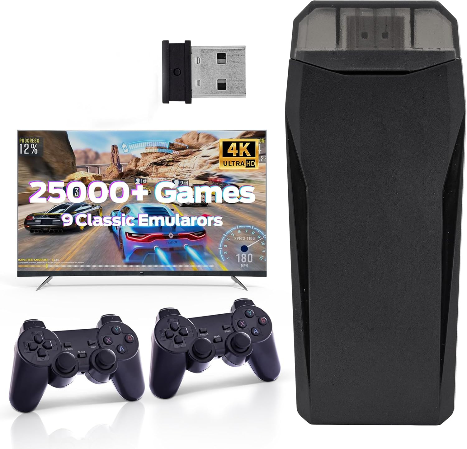 Wireless Retro Game, 25000+ Games Built-In, 4K HDMI Output, 9 Emulators, Dual 2.