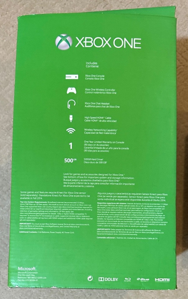 Microsoft Xbox One Model 1540 500GB Black Home Console ONLY w/ Original Box