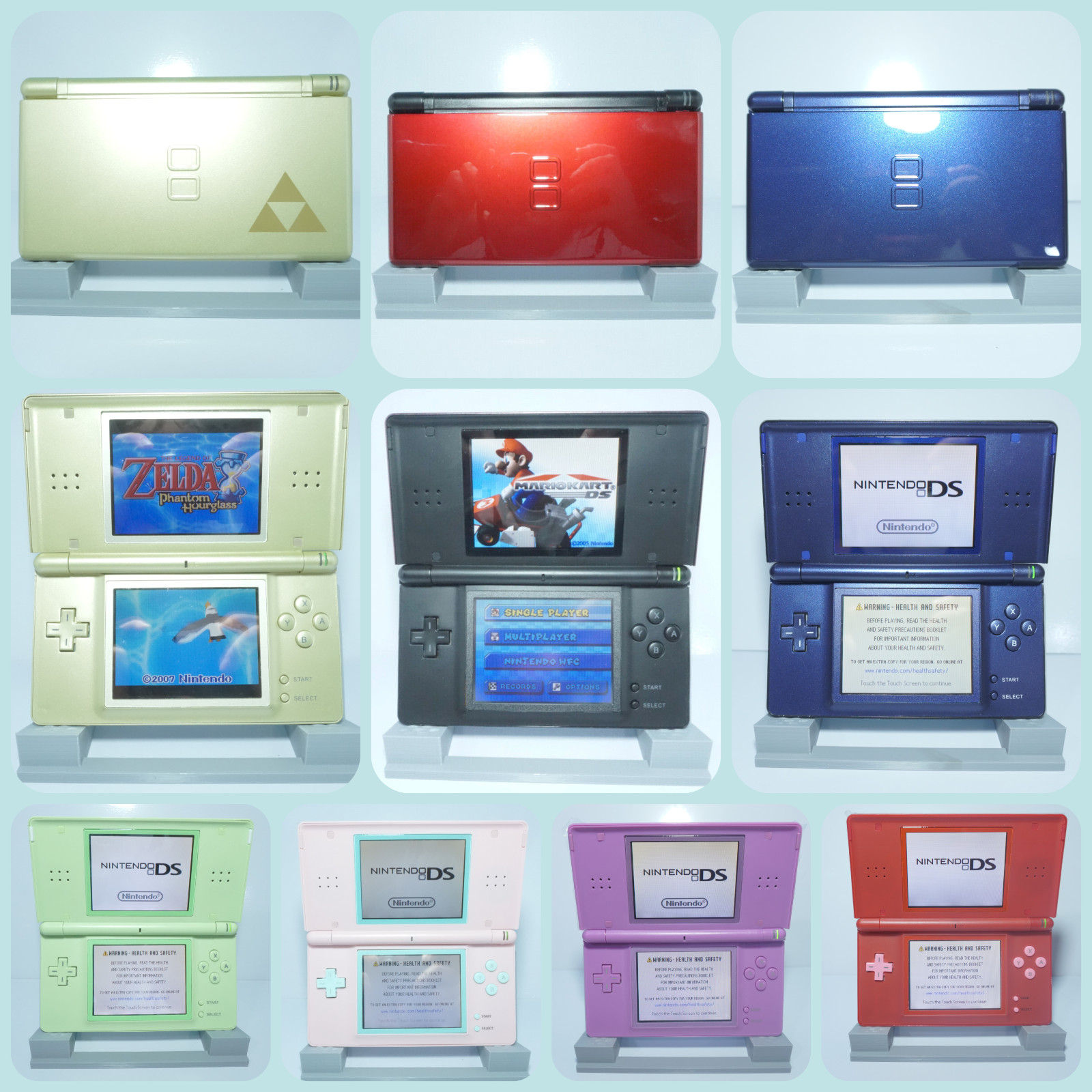 Nintendo DS Lite Videogame Console Various Colors Reshelled with Charger