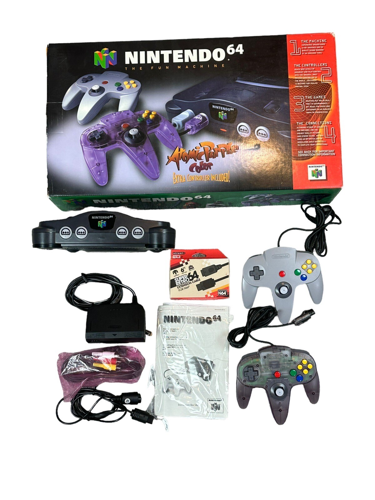HDMI CONVERTED NINTENDO 64 VIDEO GAME CONSOLE ATOMIC PURPLE COLOR IN BOX