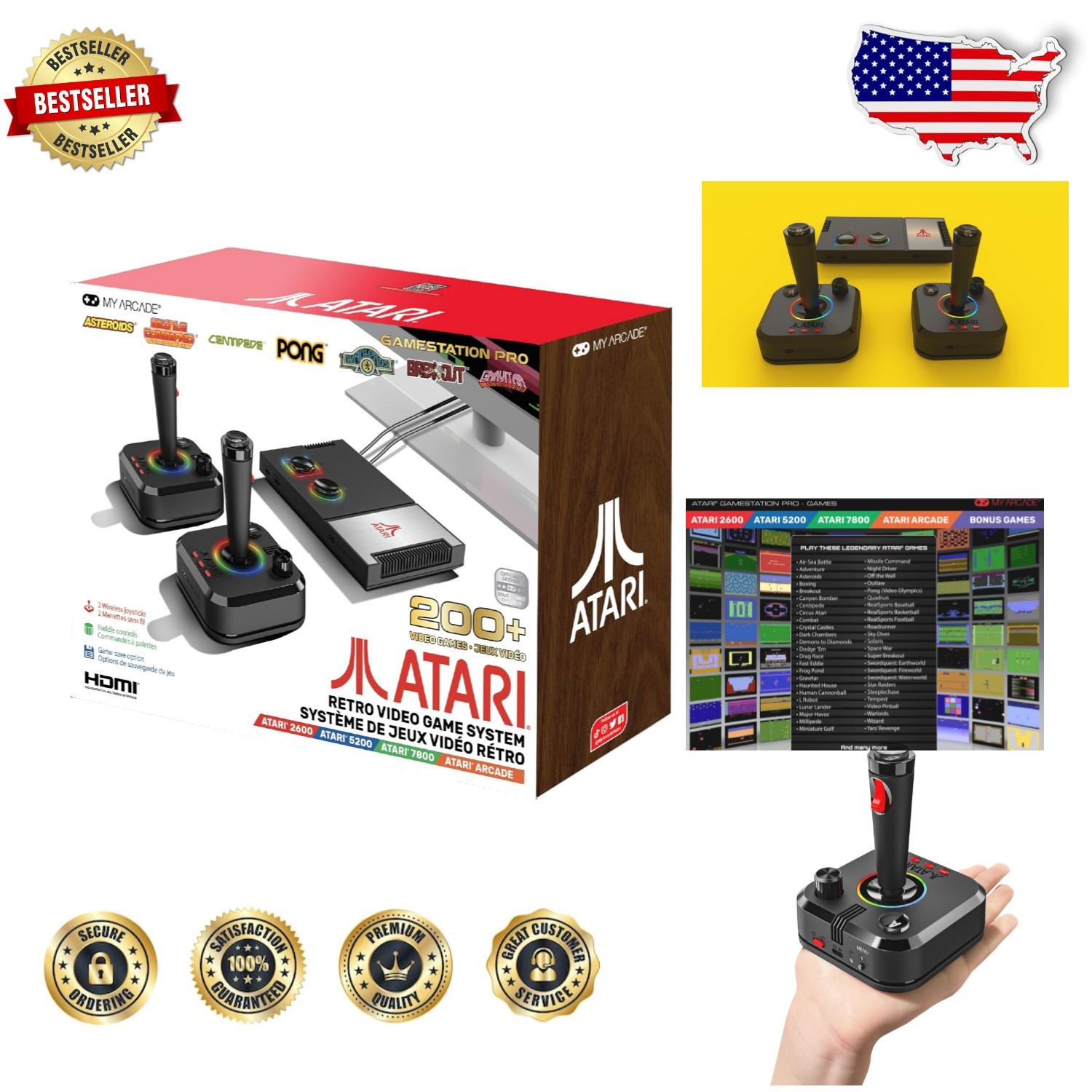 Atari Game Station Pro: Plug & Play TV Console, 200+ Games, 2 Wireless Joysticks