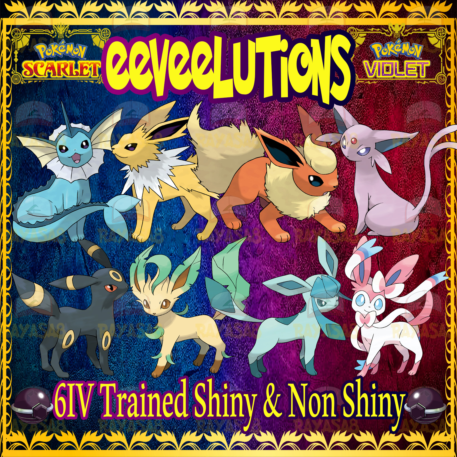 Eevee Evolutions 6iv 🌟Shiny🌟 Non Shiny Best Stats Pokemon Scarlet and Violet