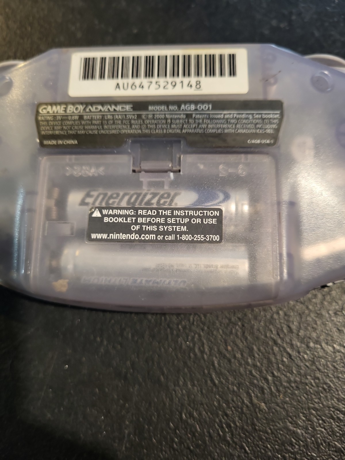 Nintendo Game Boy Advance Handheld Game Console AGB-001 Clear Tested To Power On