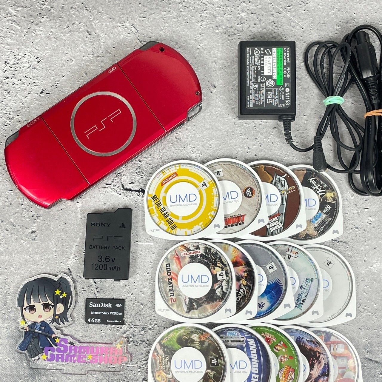PSP 3000 SONY Playstation Portable Console Charger Battery Random 4 Games+Memory
