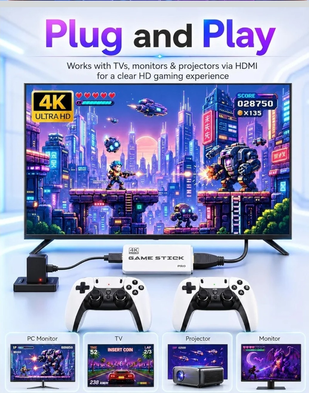 2026 Upgraded Retro Gaming Console, 4K HDMI Plug and Play TV Gaming System