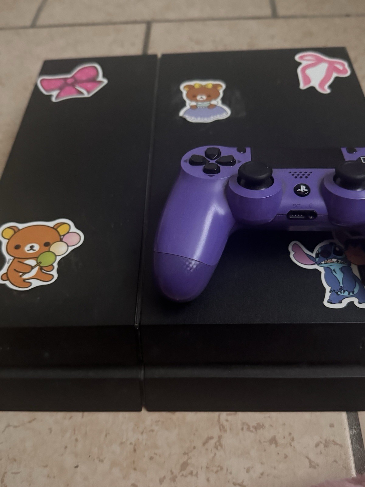Sony PlayStation 4 Console Black Wi-Fi Blu-Ray Purple Controller & Stickers