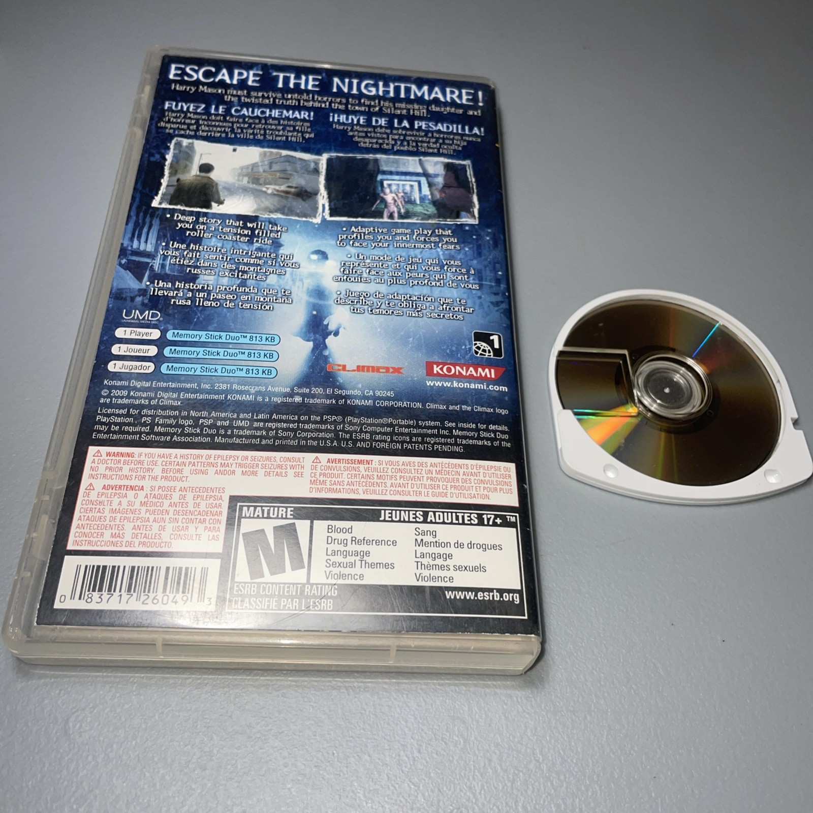Silent Hill: Shattered Memories (Sony PSP, 2009) Game Disc & Case