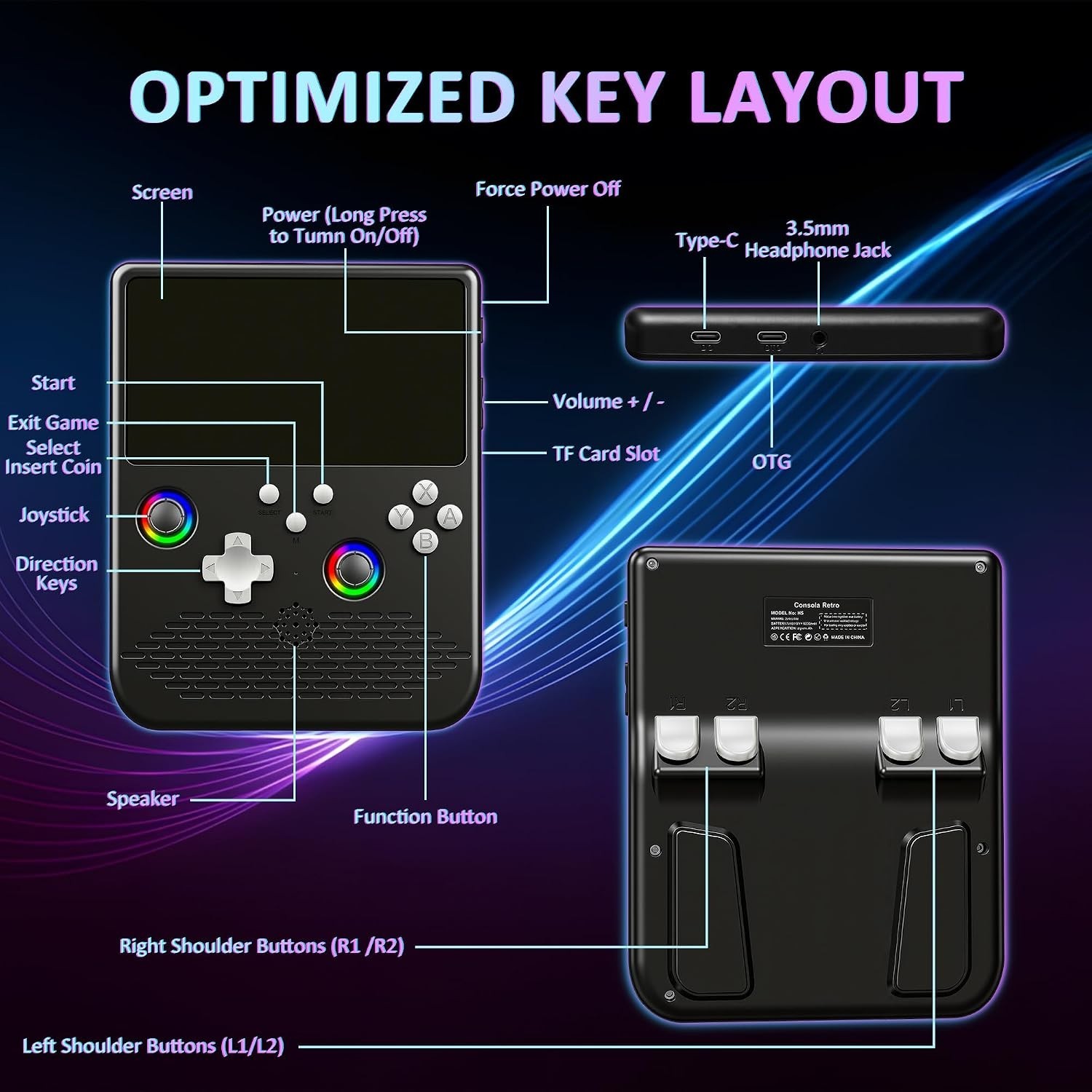 H5 Handheld Game Console: Ergonomic Design, 5-Inch HD Display & 40,000 Games