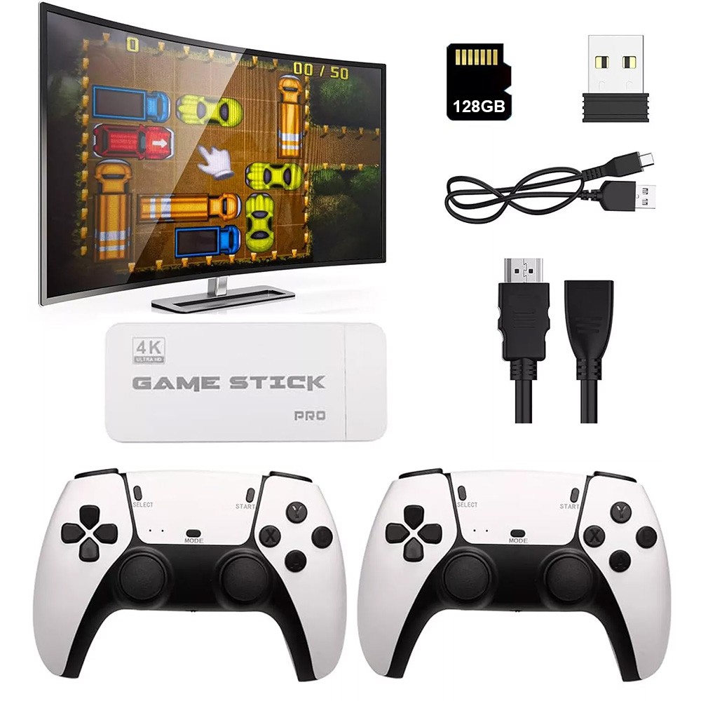 128G HDMI TV Video Game Stick M15 4K Gaming Console Gamepad 2 Pack Controller