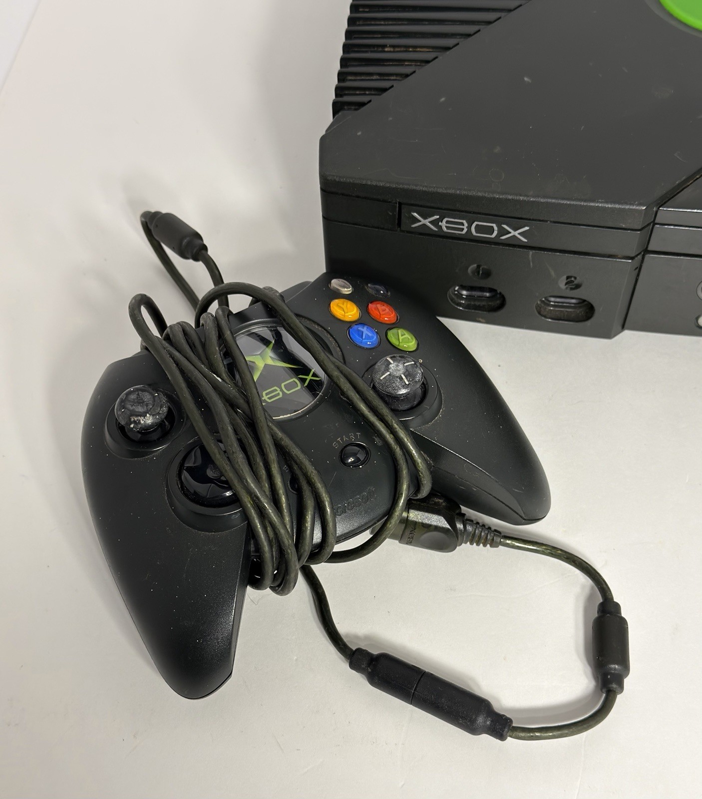 Microsoft Xbox Original Black Console Bundle 2 Wired Controllers Parts Repair