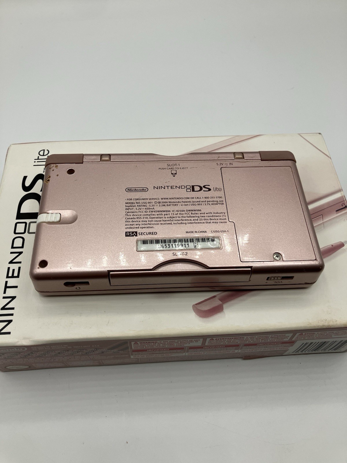 Nintendo DS Lite Metallic Rose w/ Box – FOR PARTS