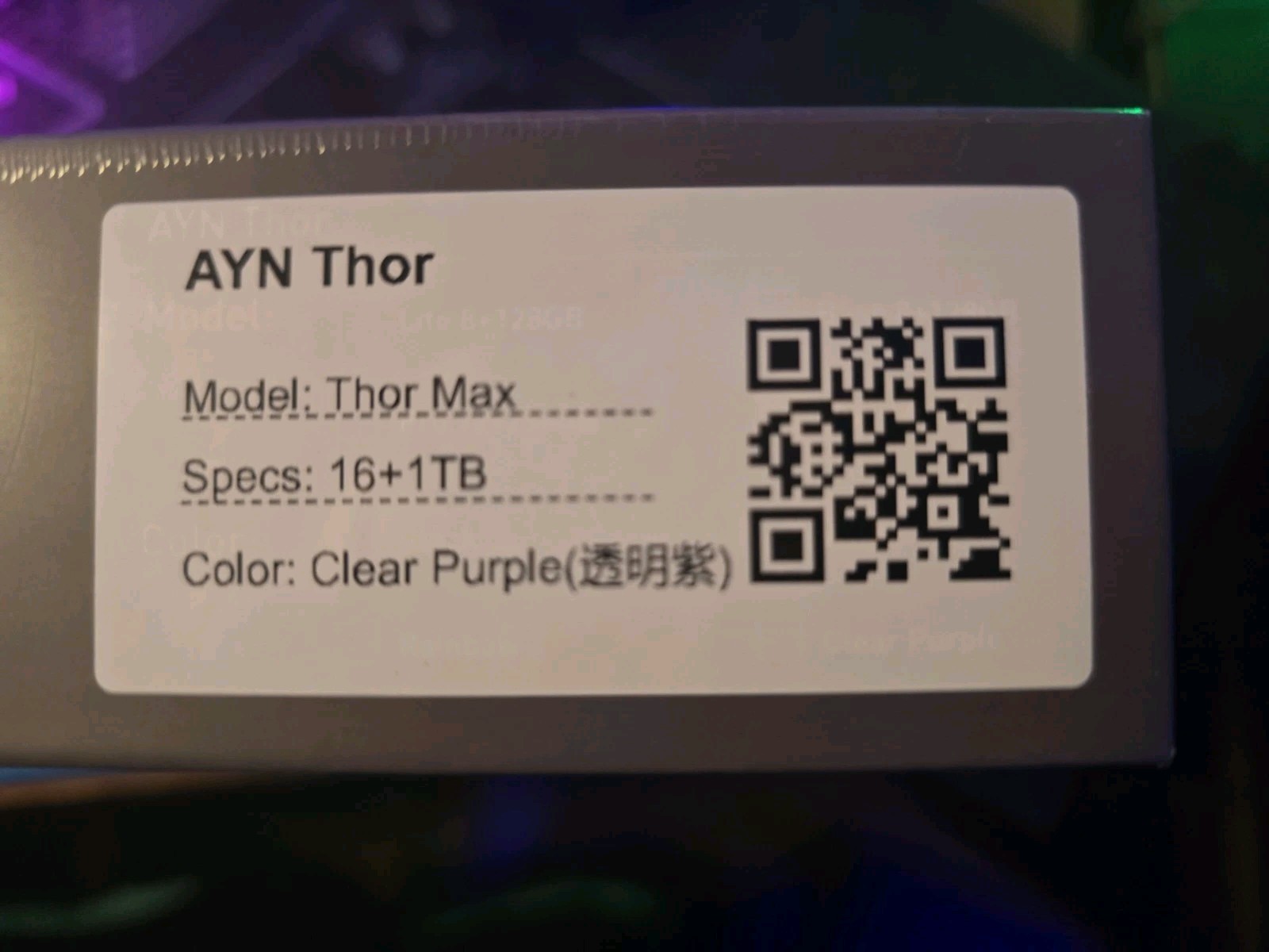 AYN Thor MAX Clear Purple 16GB+1TB Handheld Gaming Console